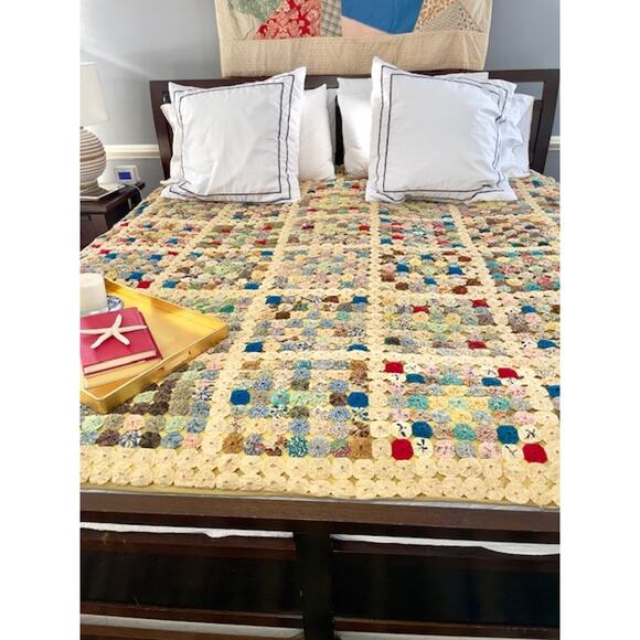 Vintage Handmade Yo Yo Quilt Bedspread 60x90 Cottagecore Folk Art